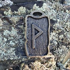 WUNJO, rune pendant, zinc ant. brass