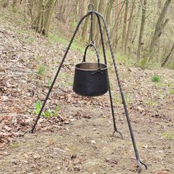 Tripod for camp kettle, foldable, forged