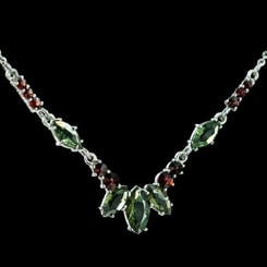 LUCRETIA, silver necklace, moldavite, garnet