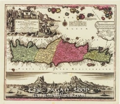 CRETA, Georg Matthaus Seutter, 1678 to 1757, historical map, replica