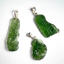 Moldavite XL tektite from Bohemia, silver pendant