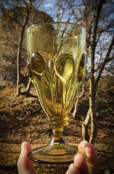 PERCHTA, BOHEMIAN MEDIEVAL GOBLET, green forest glass