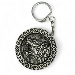 Porte-clés loup slave, zinc argent antique
