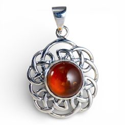 Cercle celtique, ambre, pendentif, argent 925/1000