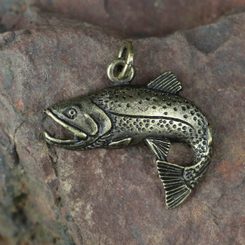 TROUT, fish, fishing pendant, zinc ant. brass