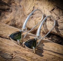 AMBRA, boucles d'oreilles, bijoux moldavite couper, argent