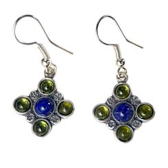 PRAGA, mittelalterliche Silberohrringe, Peridot und Lapislazuli, Ag 925/1000