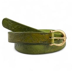 QUERCUS, Ceinture en cuir avec feuilles de chêne, vert olive