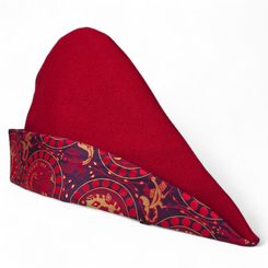 Medieval cap, wool, brocade, red
