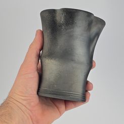DOUBLE-EARED VASE influenced by antique patterns, Celtic graphite ceramic