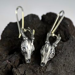 DEER - skull, earrings silver