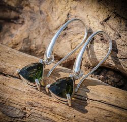 AMBRA, raw moldavite earrings, sterling silver