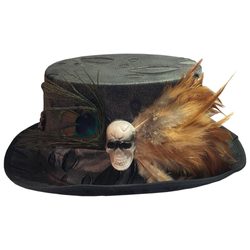 Voodoo Healer's Skull, Bone and Feather Top Hat