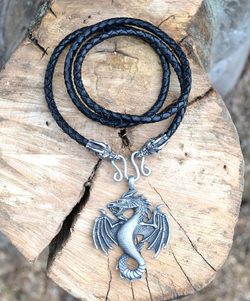 PENDRAGON, dragon pendant, leather bolo