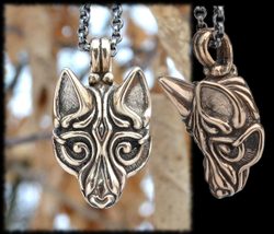 Tête de loup Viking, pendentif bronze