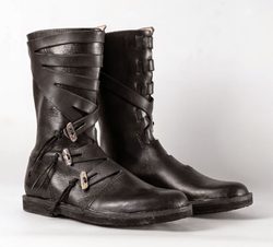 Warjag, Leder Wikinger hohe Schuhe, schwarz