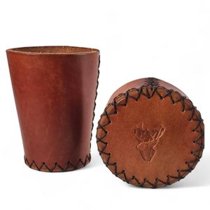 Leather cup for dice with lid - brown for hunters