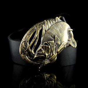 Perch, fishing belt buckle, brass