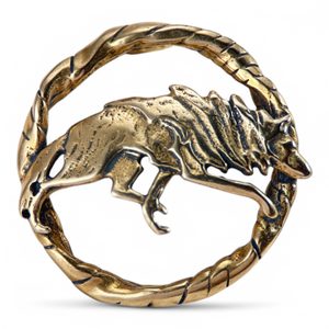 LOUP, broche costume, bronze