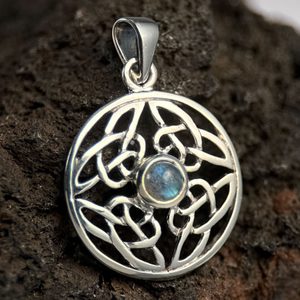 Cercle celtique, labradorite, pendentif, argent 925/1000