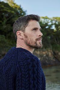Men's wool sweater, Donegal Tweed Aran
