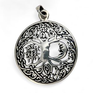 SUN and MOON in LIVING TREE, silver pendant