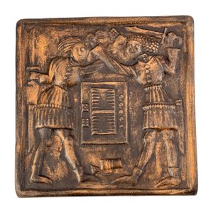Brawl of backgammon players, 15th century, stove