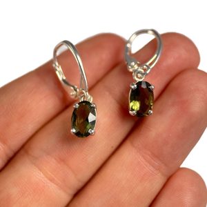 BOUCLES D'OREILLES EN ARGENT MOLDAVITE, Ag 925