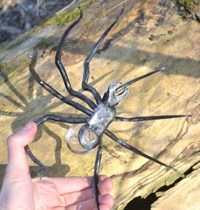 BLACK WIDOW, forged spider figure with glass