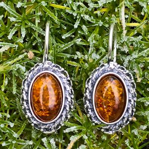 MEDIEVALEUM, silver earrings, amber, Ag 925