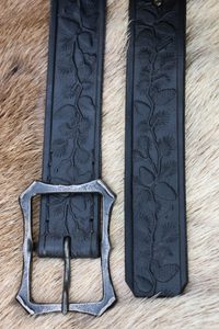 Pine Cones, Forestry Leather Belt with forged buckle, black