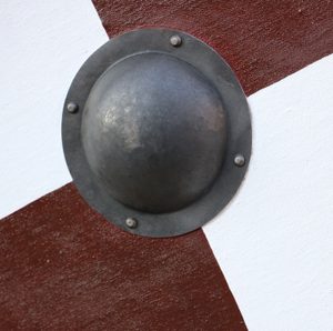 VIKING SHIELD FOR RE-ENACTMENT, RED AND WHITE - LIVING HISTORY SHIELDS{% if kategorie.adresa_nazvy[0] != zbozi.kategorie.nazev %} - ARMOUR HELMETS, SHIELDS{% endif %}