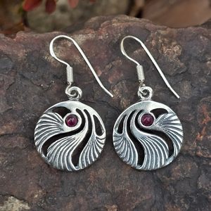SHELL, Prague Art Nouveau, earrings silver 925, garnet