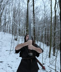 BARBARIAN two-handed sharp fantasy sword with Scabbard on the back