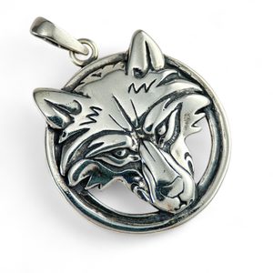 Wolf's head in a ring, sterling silver pendant