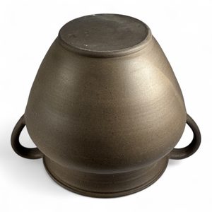 DOUBLE-EARED VASE influenced by antique patterns, Celtic graphite ceramic