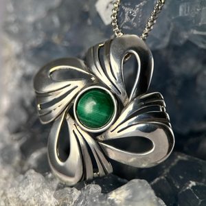 SELKIE, Art Nouveau necklace, sterling silver malachite