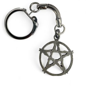 Pentagram keyring, zinc antique silver