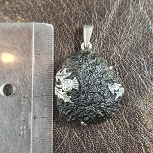 ALBA-Distel, Silber-Anhänger, Moldavit, Ag 925