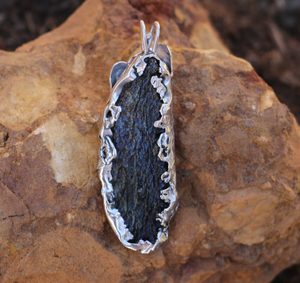 BOHEMIA - linden leaf, silver pendant, moldavite