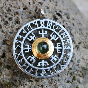 VEGVISIR, RUNES, PENDANT, SILVER, MOLDAVITE 12G - PENDENTIFS{% if kategorie.adresa_nazvy[0] != zbozi.kategorie.nazev %} - BIJOUX EN ARGENT{% endif %}