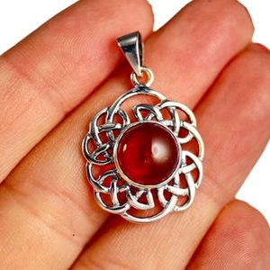 Cercle celtique, ambre, pendentif, argent 925/1000