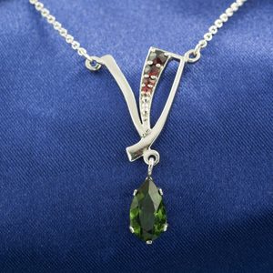 TRACIE, silver necklace, moldavite, garnet