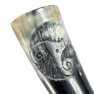CELTIC TRISKELE, carved drinking horn