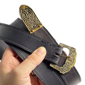 GOKSTAD BELT, tin, brass color, black leather