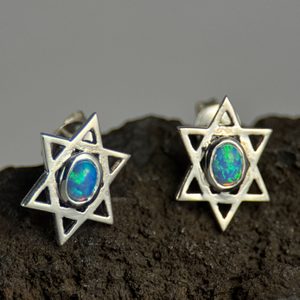 Star of David, s. opal, silver earrings 925/1000