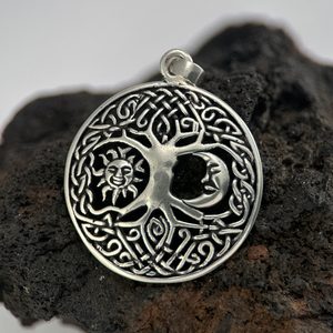 SUN and MOON in LIVING TREE, silver pendant