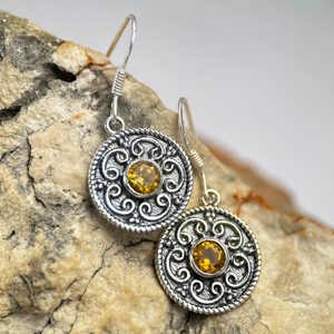 NATURA, silver earrings, citrine , Ag 925/1000