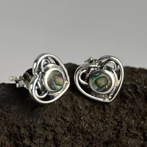Celtic heart, silver earrings, pearl 925/1000
