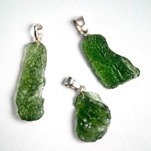 Moldavite XL tektite from Bohemia, silver pendant
